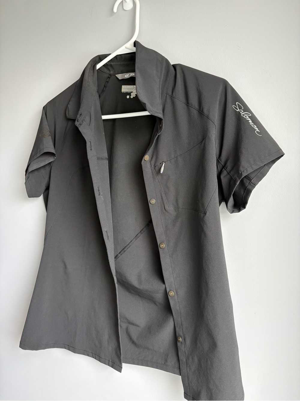 Salomon Black Short-Sleeve Button-Down Shirt with Sleeve Script